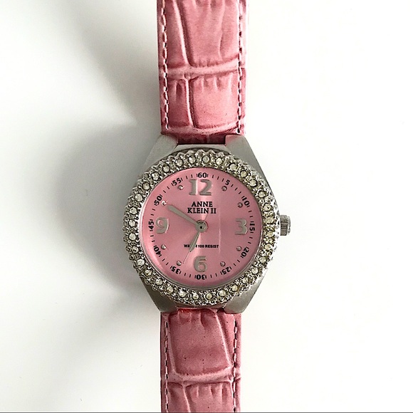 COPY - NWOT Anne Klein Women’s Faux Diamond Pink Genuine Leather Strap Watch Y2… - Picture 1 of 13
